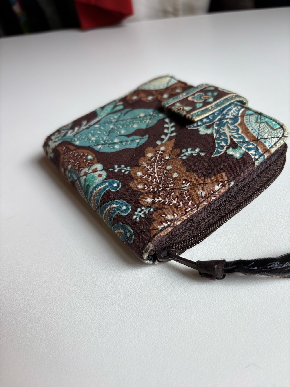 Vera Bradley Paisley Quilted Zip Wallet - Brown & Teal Accents - Picture 5 of 10